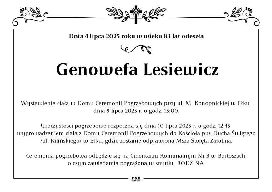 Genowefa Lesiewicz - nekrolog